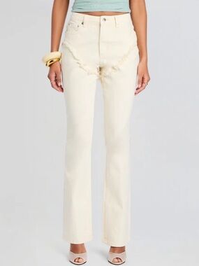 NWT SER.O.YA Dahlia Frayed Bootcut Jeans White Western Sz 31